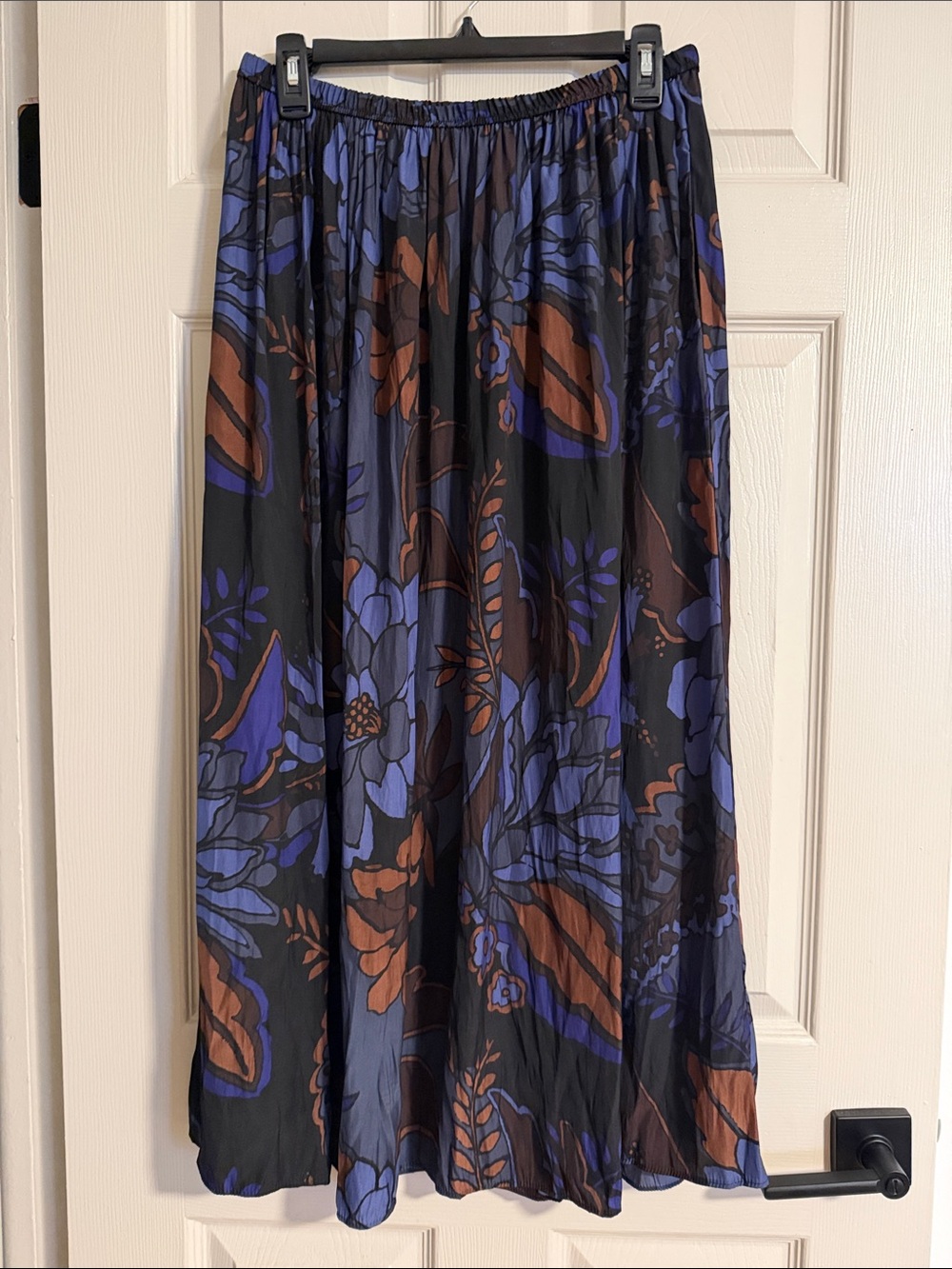 Tahari Black Floral Maxi Skirt with Blue & Brown Accents